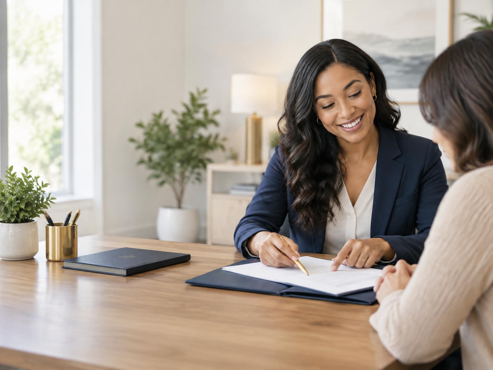 A professional signing specialist guiding a client through an appointment